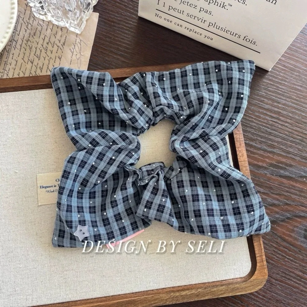 4/$15 Blue Plaid Sparkly Dots Square Scrunchies